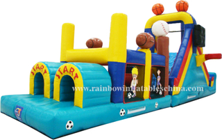 RB5022(12.2x3x4.82m) Inflatable Obstacle Course/ Inflatable Basketball Theme Obstacle with Slide
