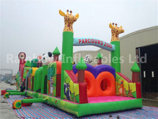 RB5007(4x16x5m) Inflatable Jungle Theme Obstacle Course With Amusing Animals