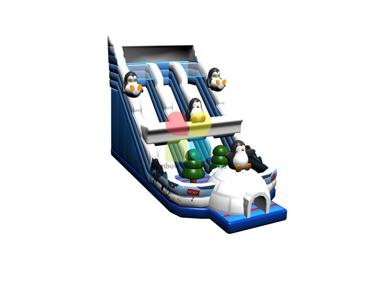 RB06111（14.5x9.5x7m）Inflatable Happy penguin theme double dry slide new design for sale