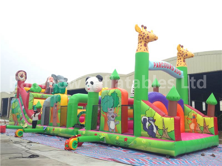 RB5007(4x16x5m) Inflatable Jungle Theme Obstacle Course With Amusing Animals