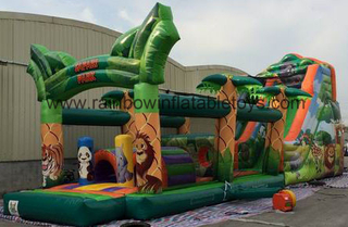 RB5056(14x4x6m) Infltable Long Jugle Theme Obstacle Course For Kids