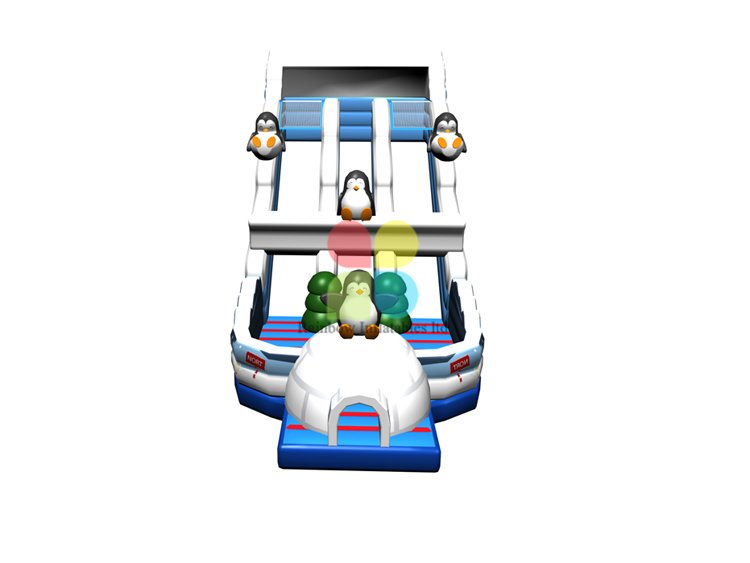 RB06111（14.5x9.5x7m）Inflatable Happy penguin theme double dry slide new design for sale