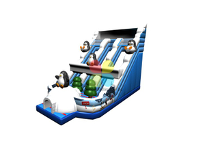 RB06111（14.5x9.5x7m）Inflatable Happy penguin theme double dry slide new design for sale
