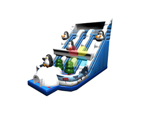 RB06111（14.5x9.5x7m）Inflatable Happy penguin theme double dry slide new design for sale
