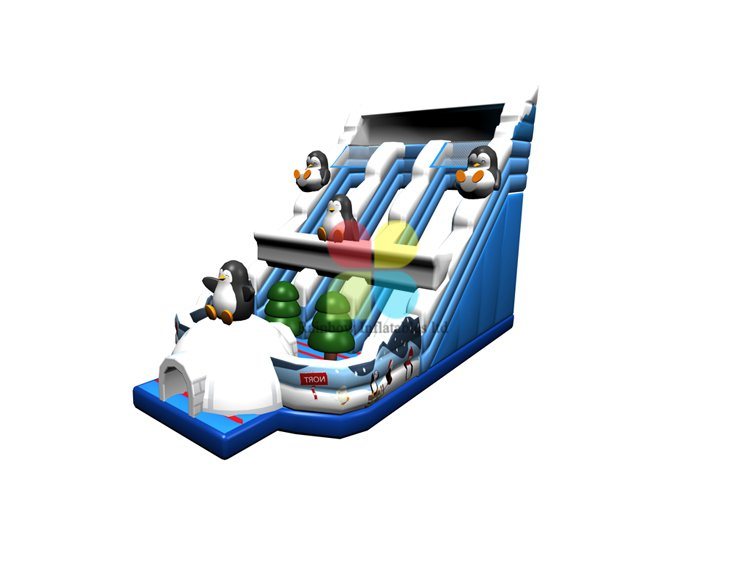 RB06111（14.5x9.5x7m）Inflatable Happy penguin theme double dry slide new design for sale