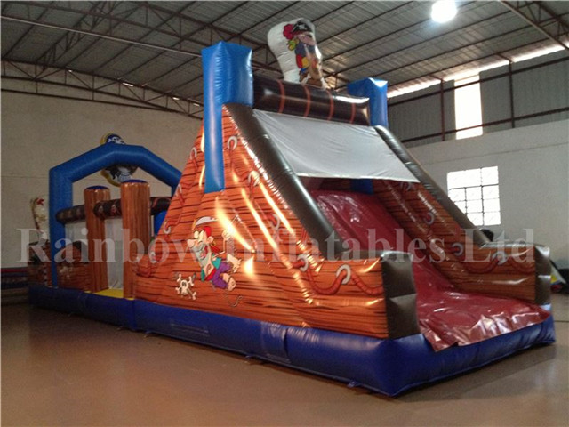 RB5038(11x3.5x4.5m) Inflatable Pirate Boat Obstacle Course With Small Slide For Sale