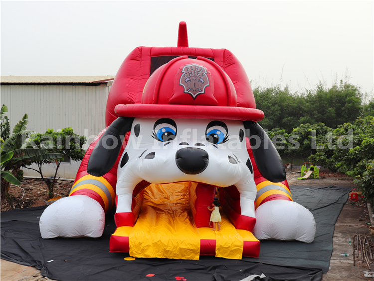 RB6106(13.8x8.2x7.6m) Inflatable Fire Dog Slide with a Helmet For Kids