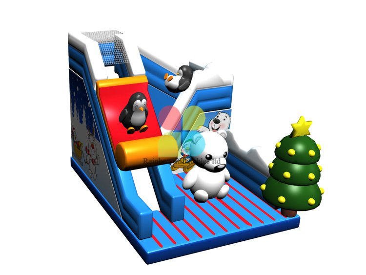 RB06112（8x6x6.5m）Inflatable Happy penguin and polar bear dry slide for sale