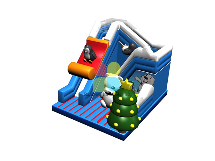RB06112（8x6x6.5m）Inflatable Happy penguin and polar bear dry slide for sale