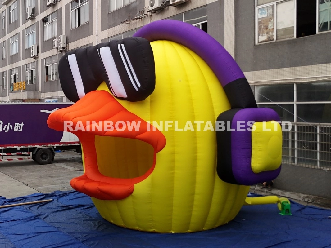 Custom Giant Cartoon DJ Duck Inflatable Tent with DJ Booth and Turntable for Kids Party