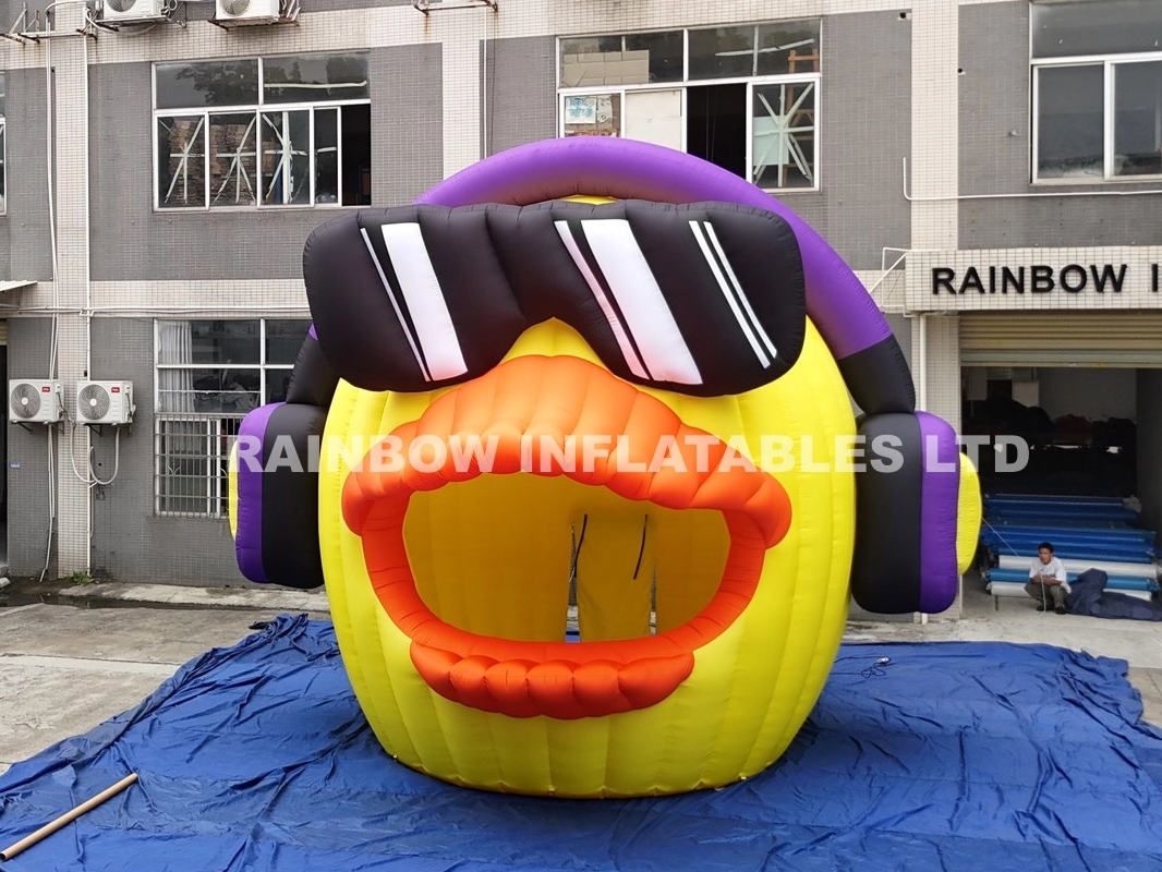 Custom Giant Cartoon DJ Duck Inflatable Tent with DJ Booth and Turntable for Kids Party