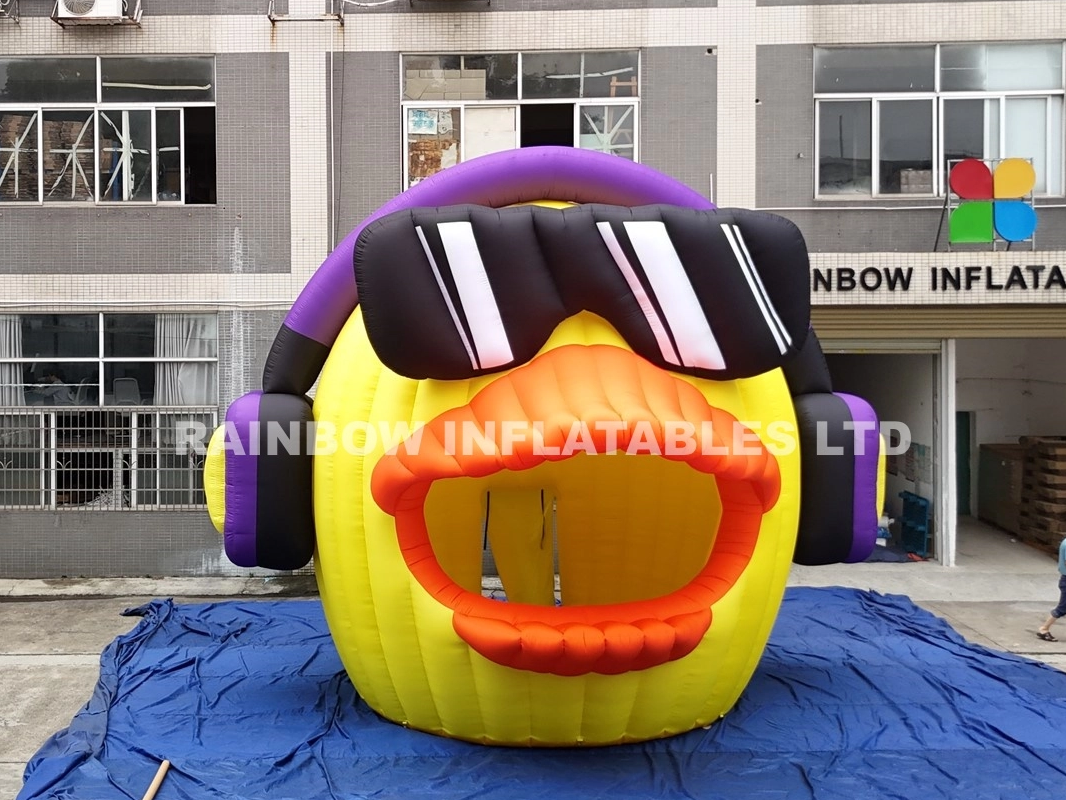 Custom Giant Cartoon DJ Duck Inflatable Tent with DJ Booth and Turntable for Kids Party
