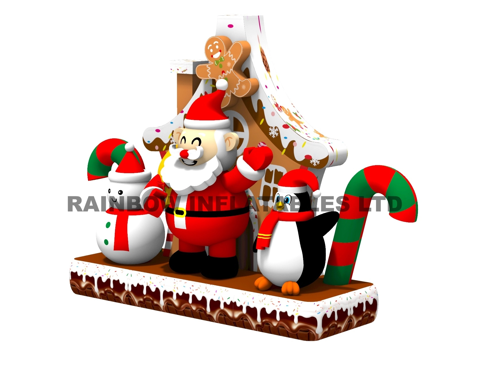 Festive Inflatable Gingerbread House with Santa and Friends