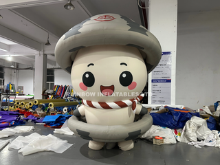 Oxford Fabric Inflatable Cartoon Mushroom Mascot with Striped Scarf