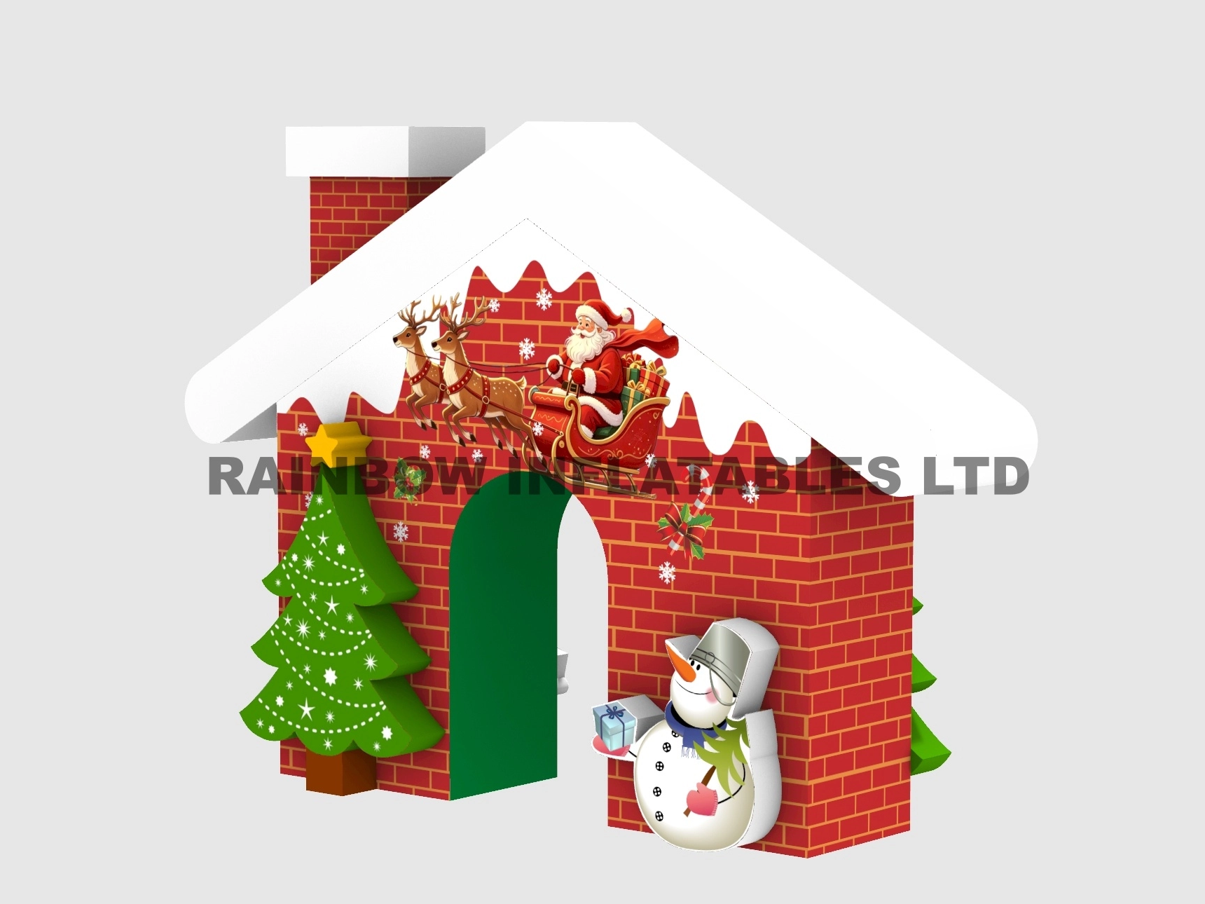 Inflatable Christmas House Archway with Santa Sleigh, Reindeer, Snowman & Tree