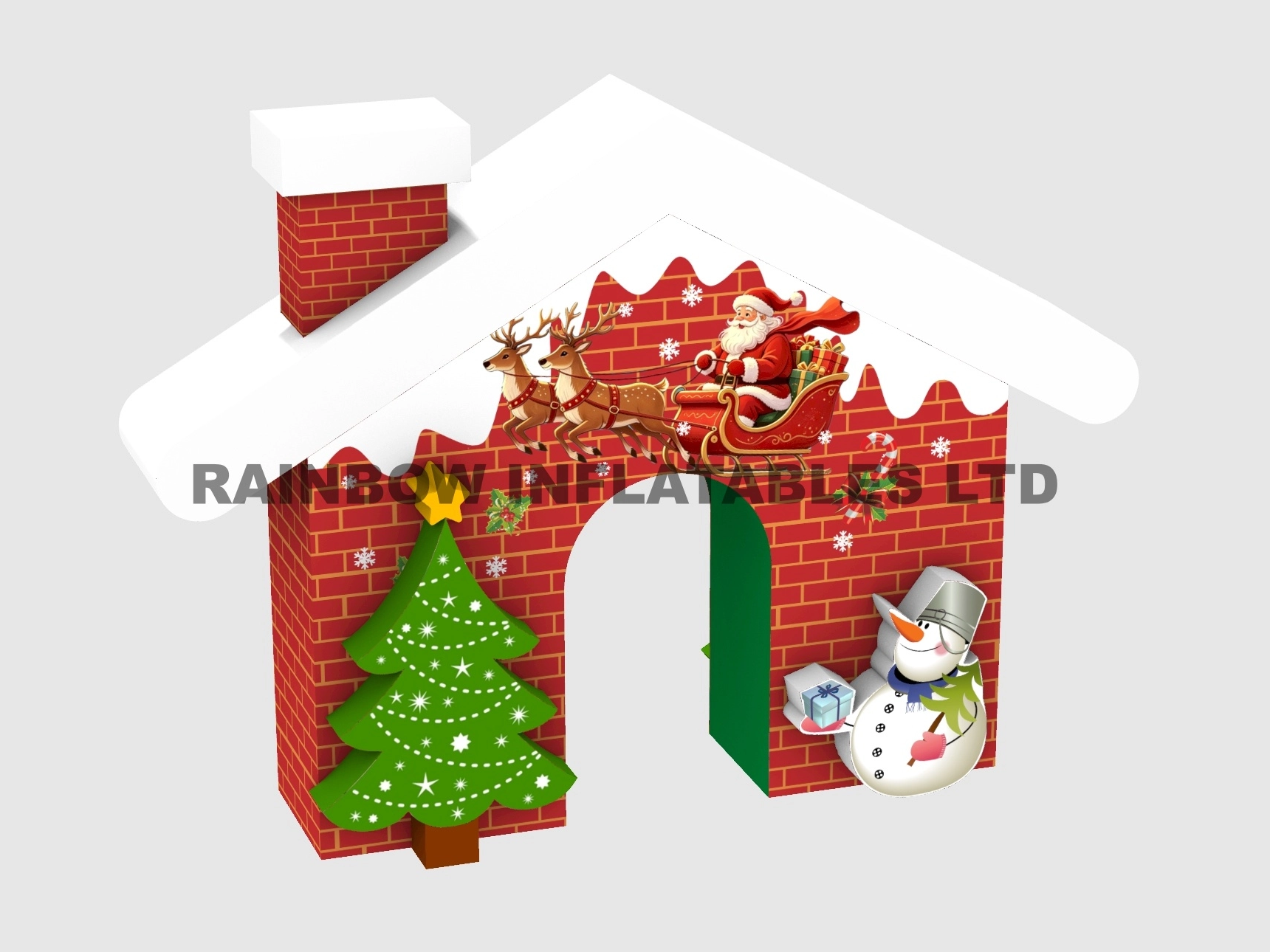 Inflatable Christmas House Archway with Santa Sleigh, Reindeer, Snowman & Tree