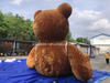Large Flocked Inflatable Brown Bear with Logo Print - Soft Plush Cartoon Animal Balloon for Advertising and Party Decor