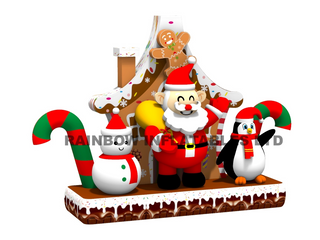 Festive Inflatable Gingerbread House with Santa and Friends