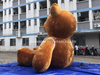 Large Flocked Inflatable Brown Bear with Logo Print - Soft Plush Cartoon Animal Balloon for Advertising and Party Decor